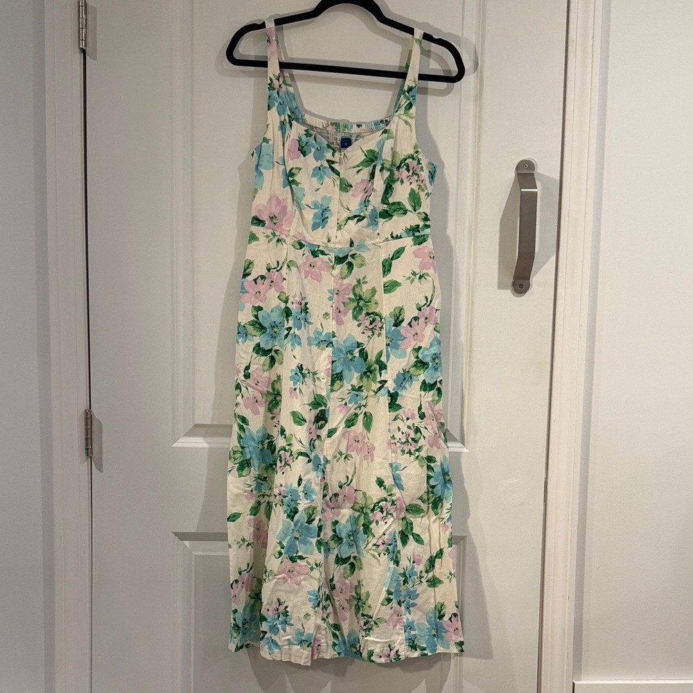 Old Navy linen Floral Midi Dress - Cream, Green, Blue, Pink